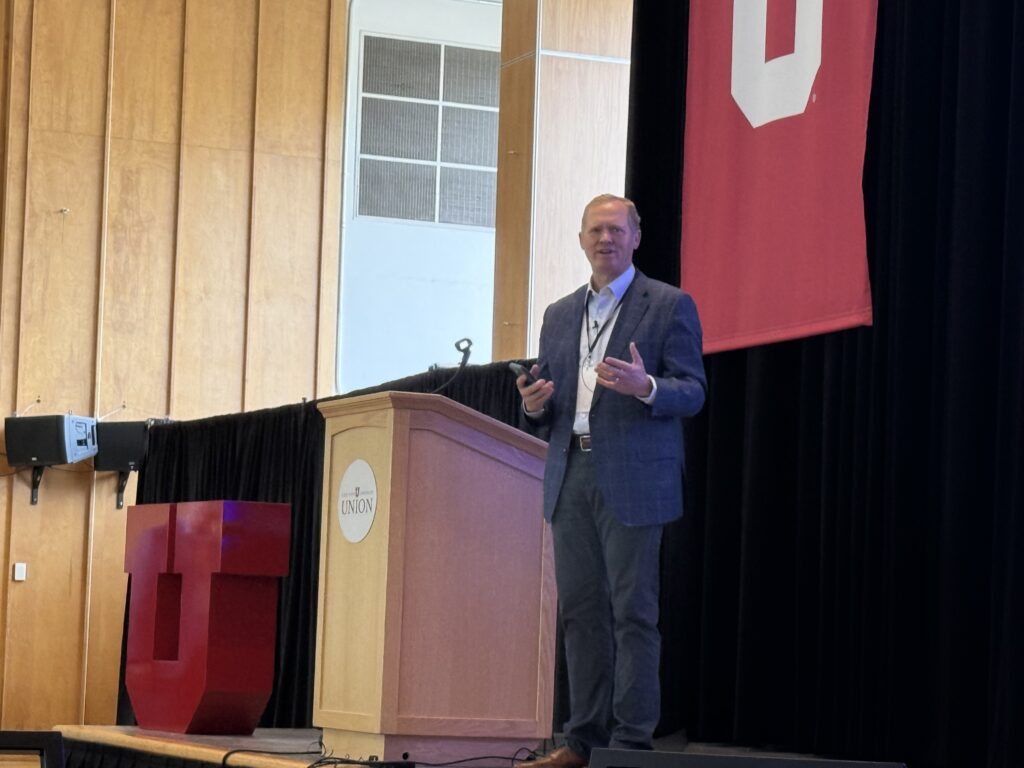 DTS Director Alan Fuller speaking at the University of Utah during an Amazon Web Services (AWS) event
